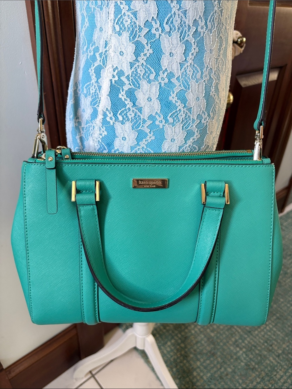 kate spade Satchel  crossbody bag, shoulder bag turquoise saffiano gold hardware